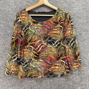 Wheels Blouse Women M Medium Gray Colorblock Long Sleeve Round Neck Pullover